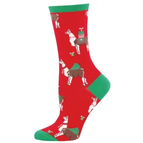 Fa La La La La Llamas (Red) Women's Crew Socks