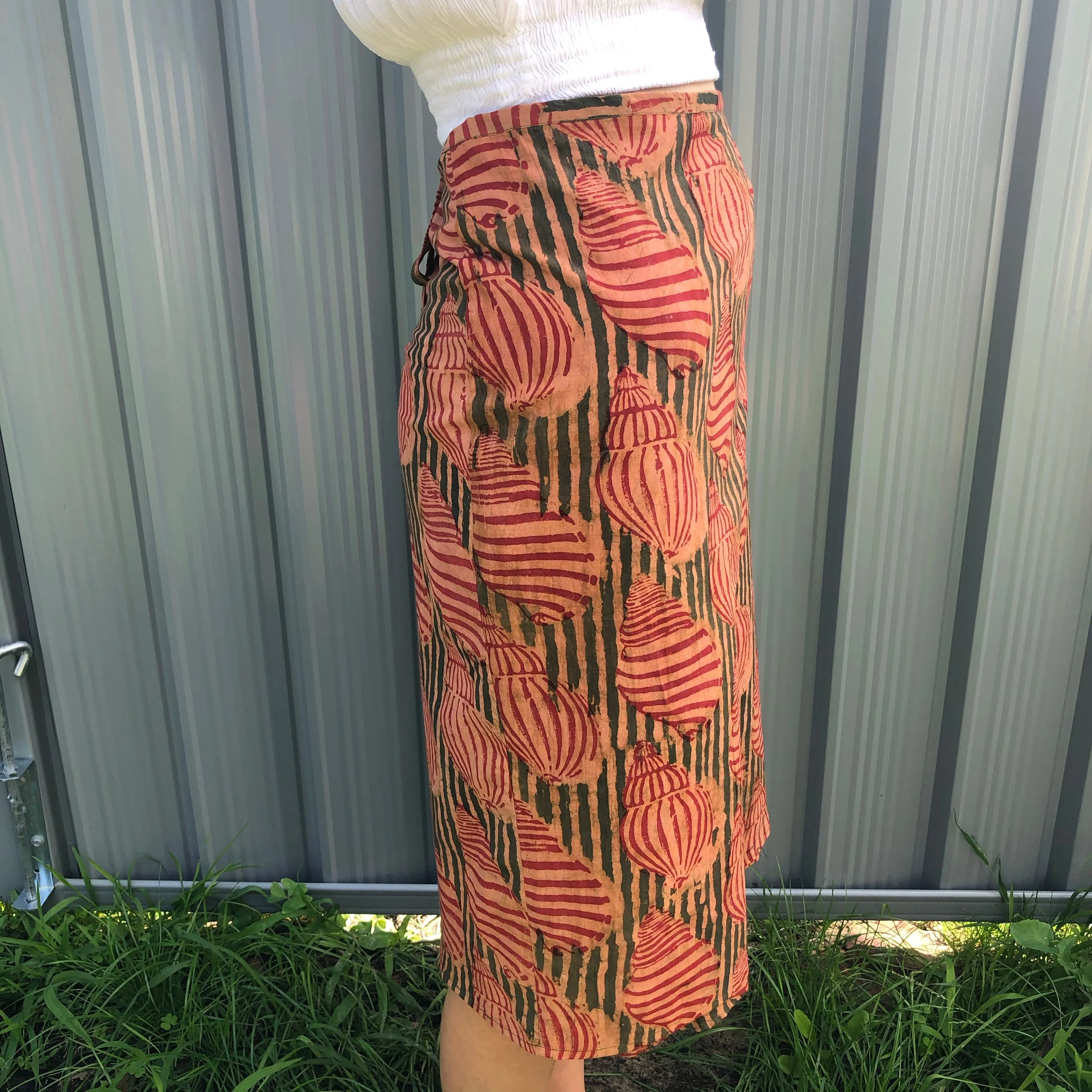 Fair Trade Ethical Cotton Mud Resistant Print Wrap Skirt Shell Design