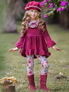 Fall-ishous Flowers Tunic, Leggings And Scarf Set