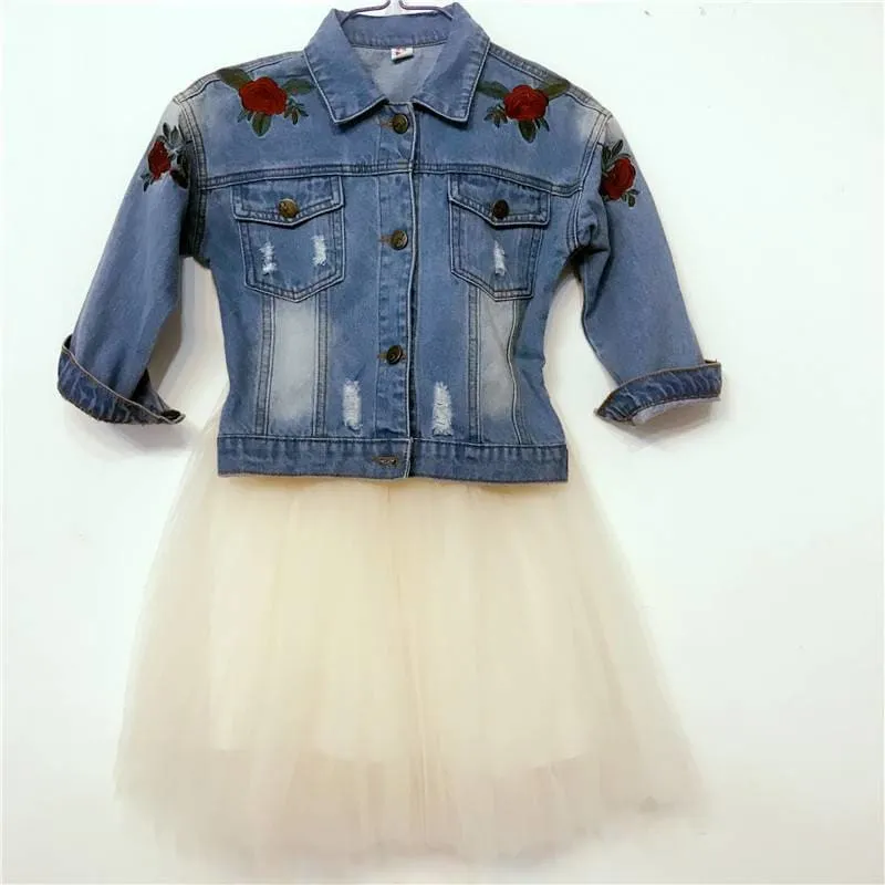 Fashion Denim Jacket & Tutu Skirt Girl's Clothing Set