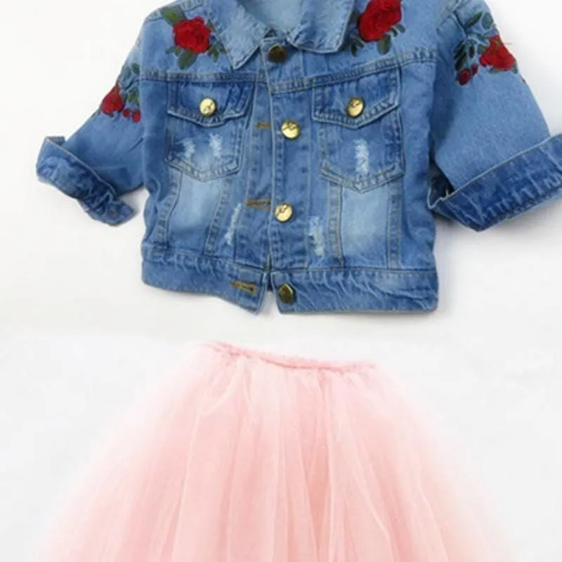 Fashion Denim Jacket & Tutu Skirt Girl's Clothing Set