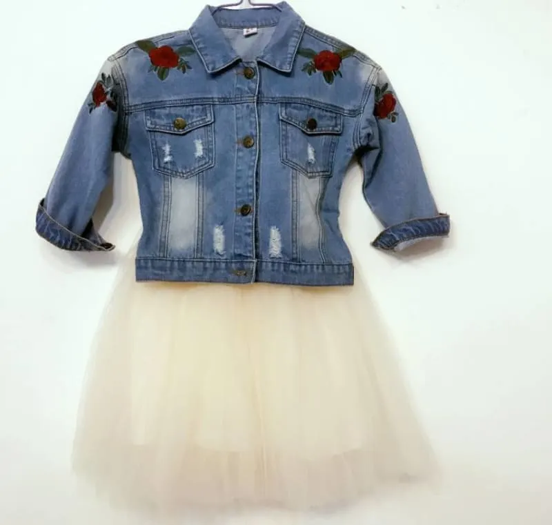 Fashion Denim Jacket & Tutu Skirt Girl's Clothing Set