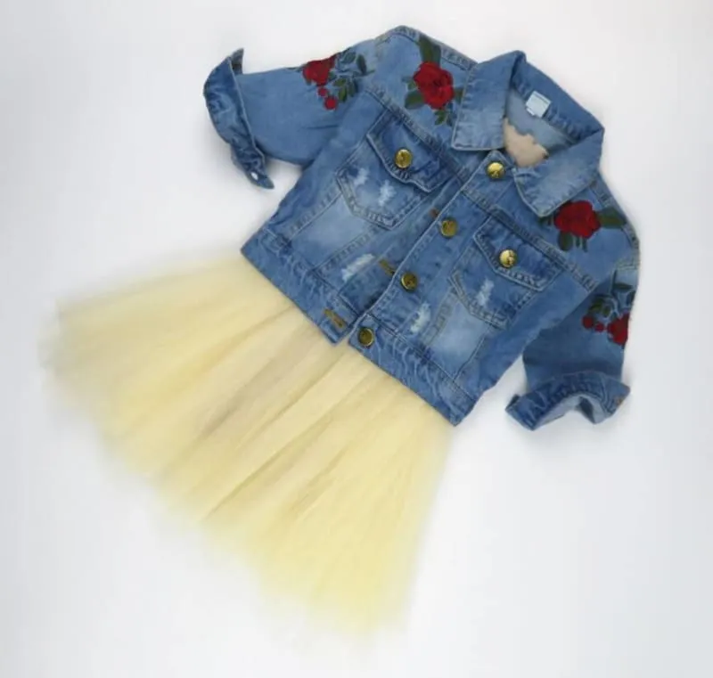 Fashion Denim Jacket & Tutu Skirt Girl's Clothing Set