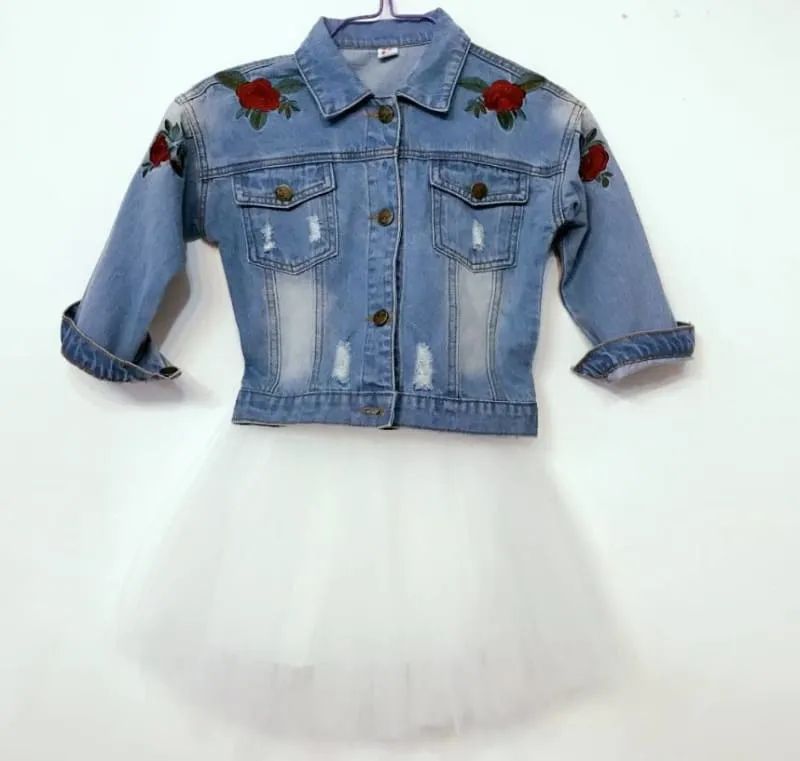 Fashion Denim Jacket & Tutu Skirt Girl's Clothing Set