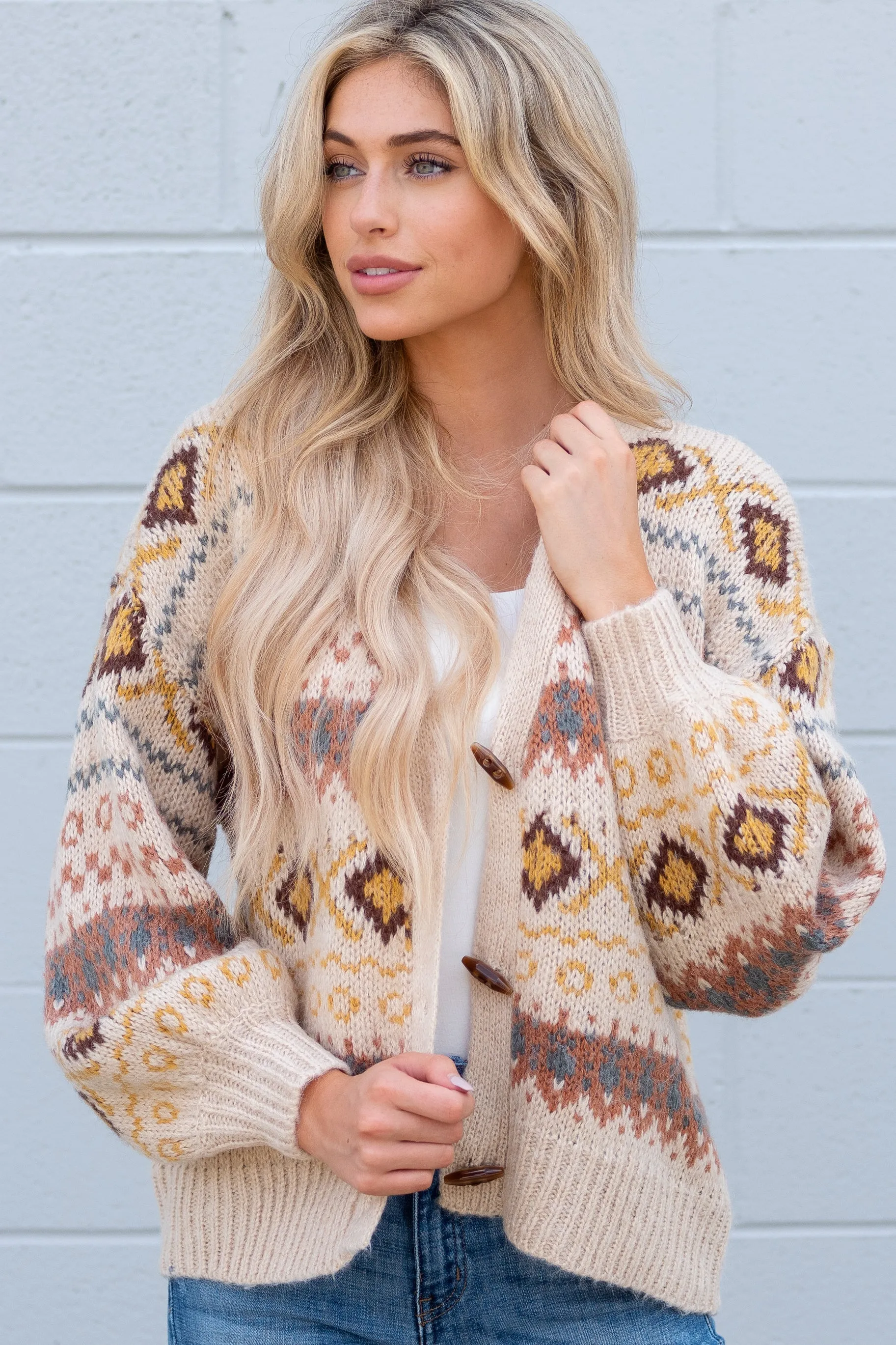 Fireside Memories Beige Multi Print Cardigan