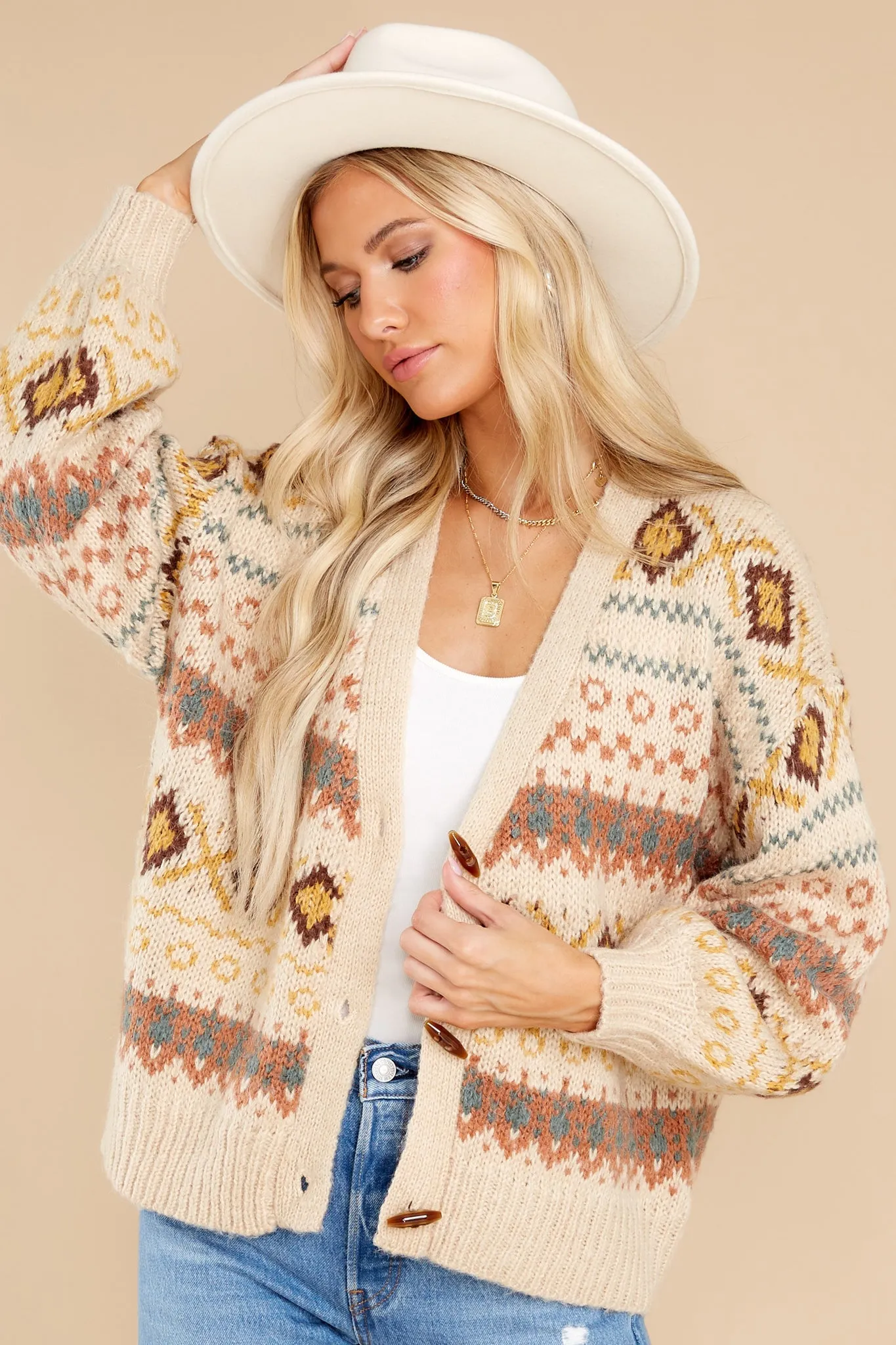 Fireside Memories Beige Multi Print Cardigan