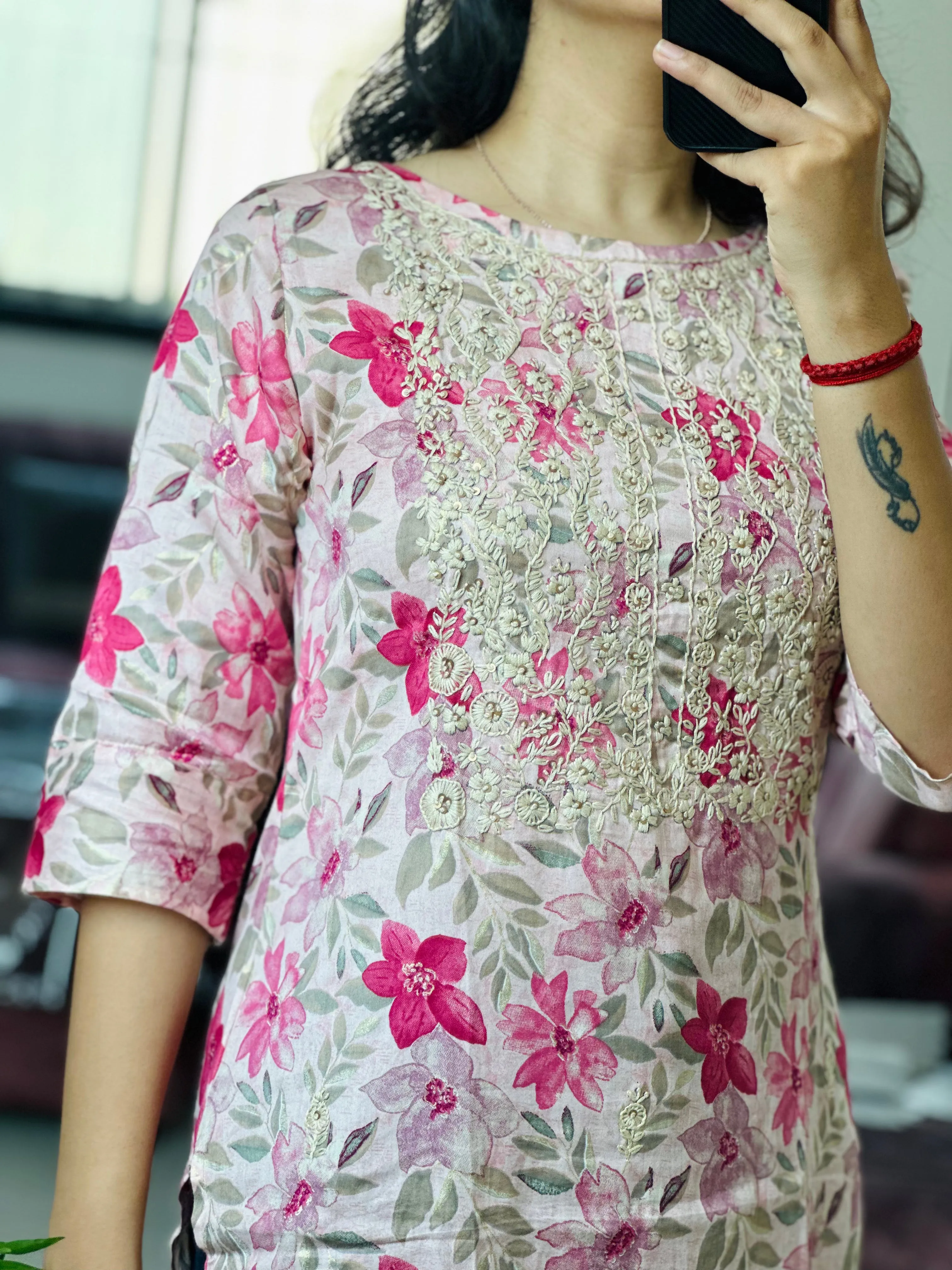 Floral Printed Thread work Kurti