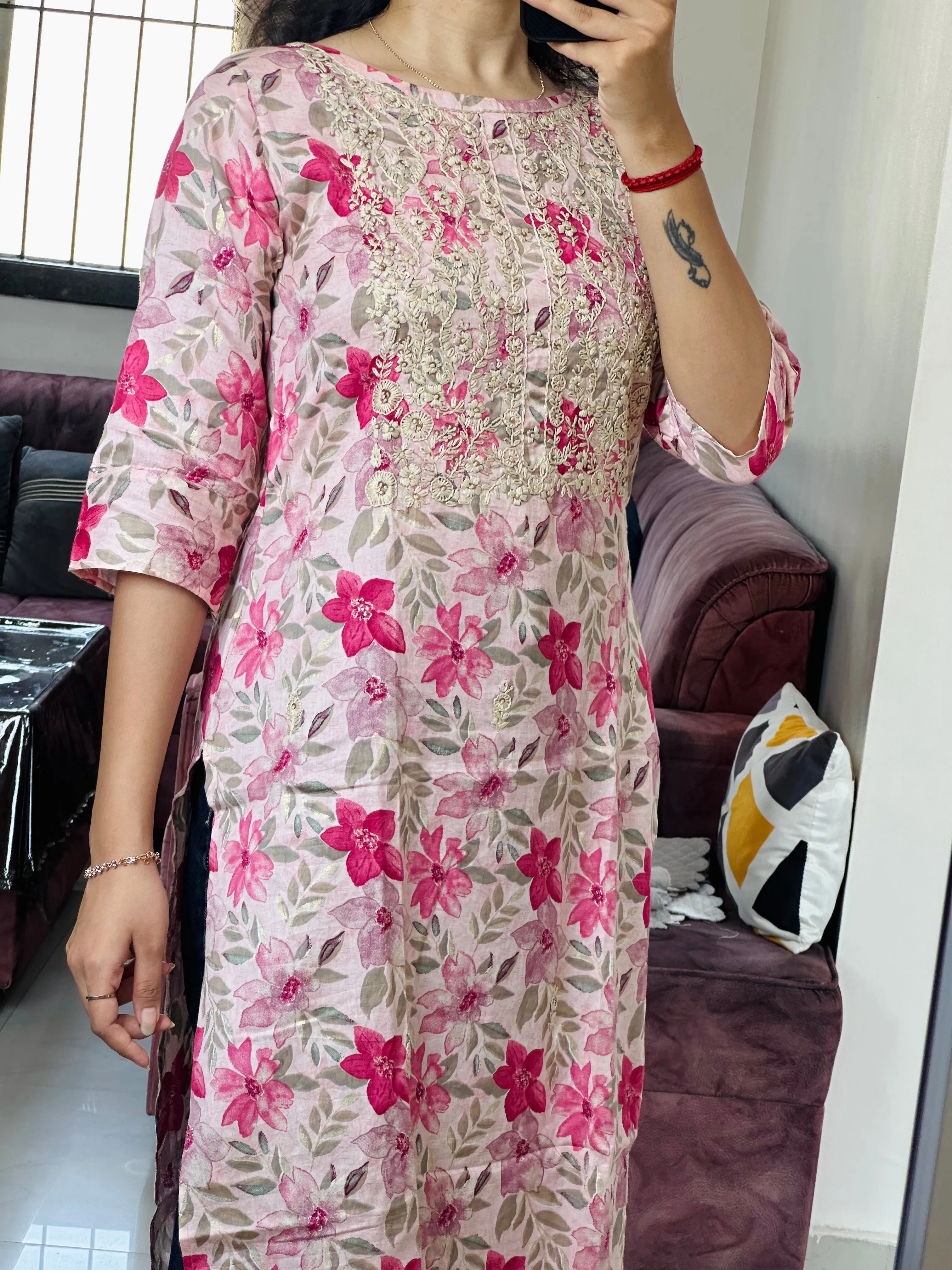 Floral Printed Thread work Kurti