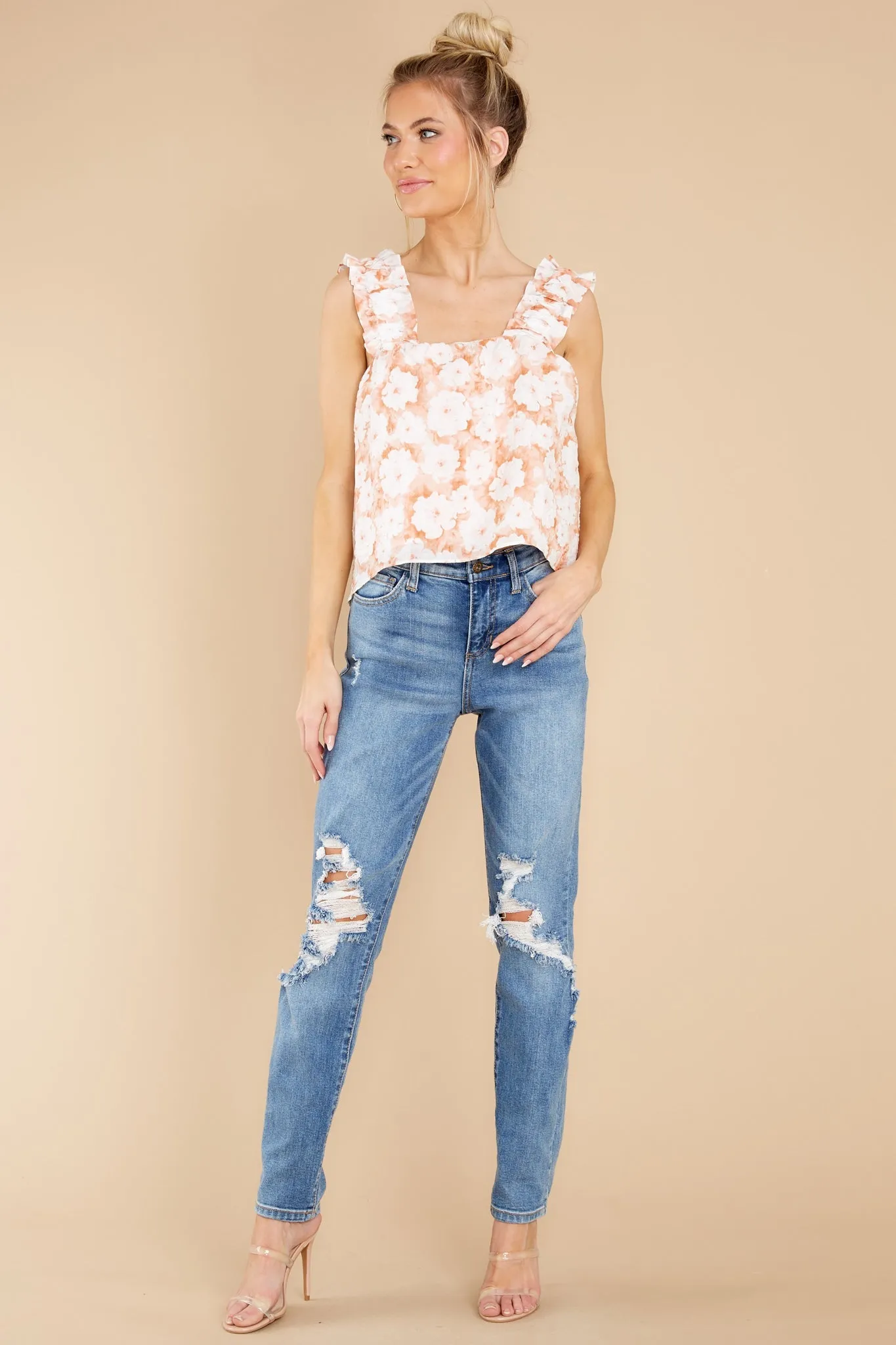 Flower Power Peach Floral Print Top