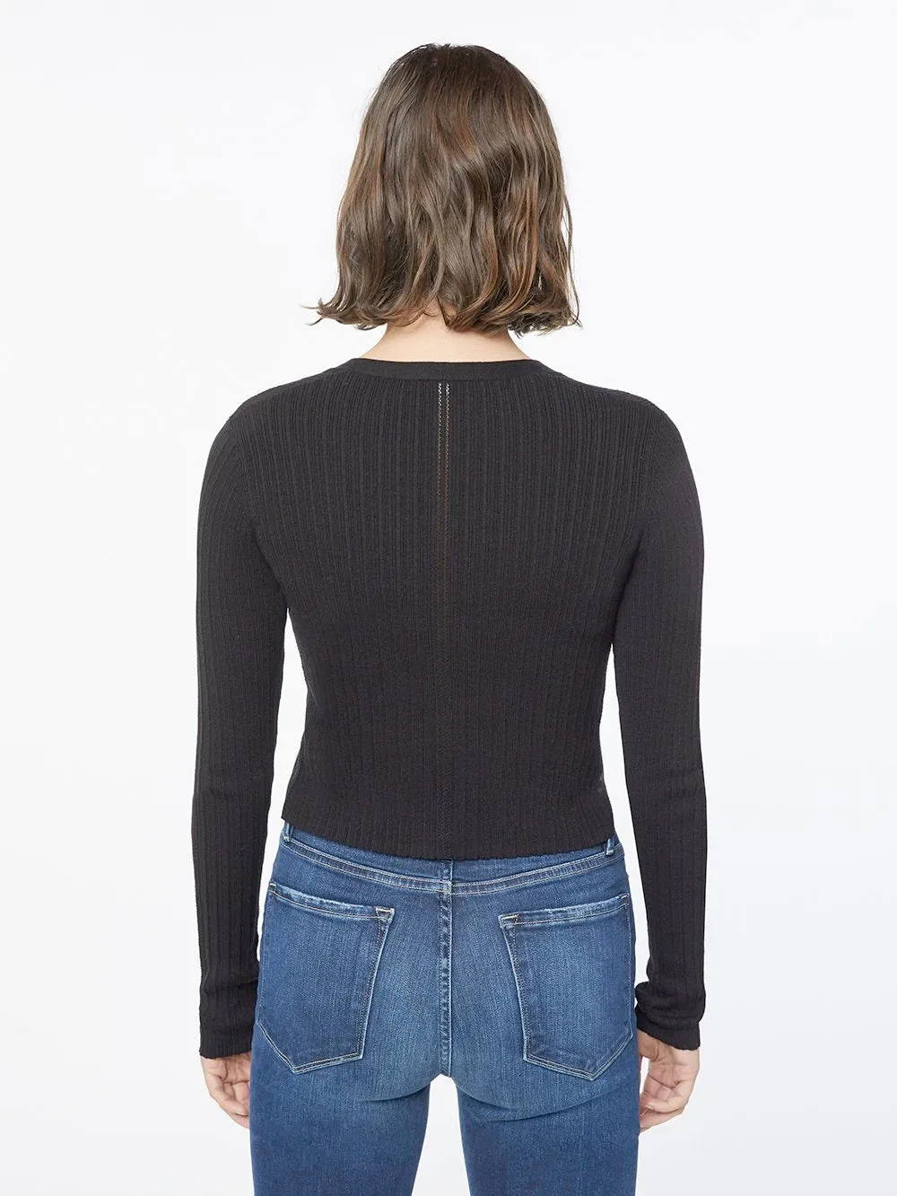 Frame - Mixed Rib Cardigan in Noir