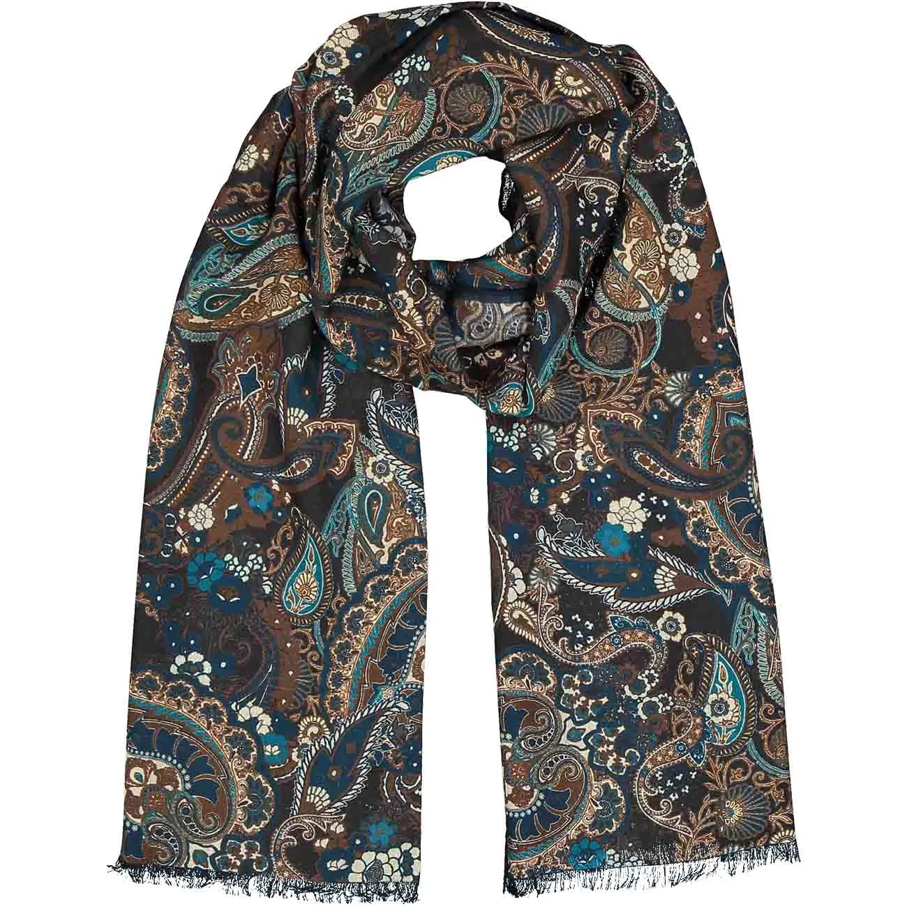 Fringed wool macro paisley design hand made scarf