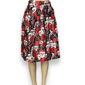 Garden Of Skulls Pleated Knee Length Skirt