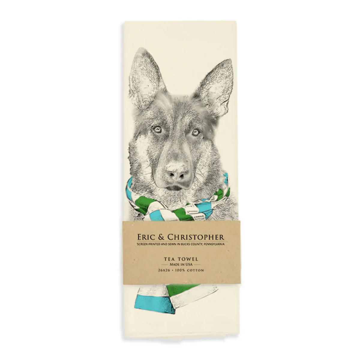 German Shepherd with Scarf Dog Kitchen Towel by Eric & Christopher