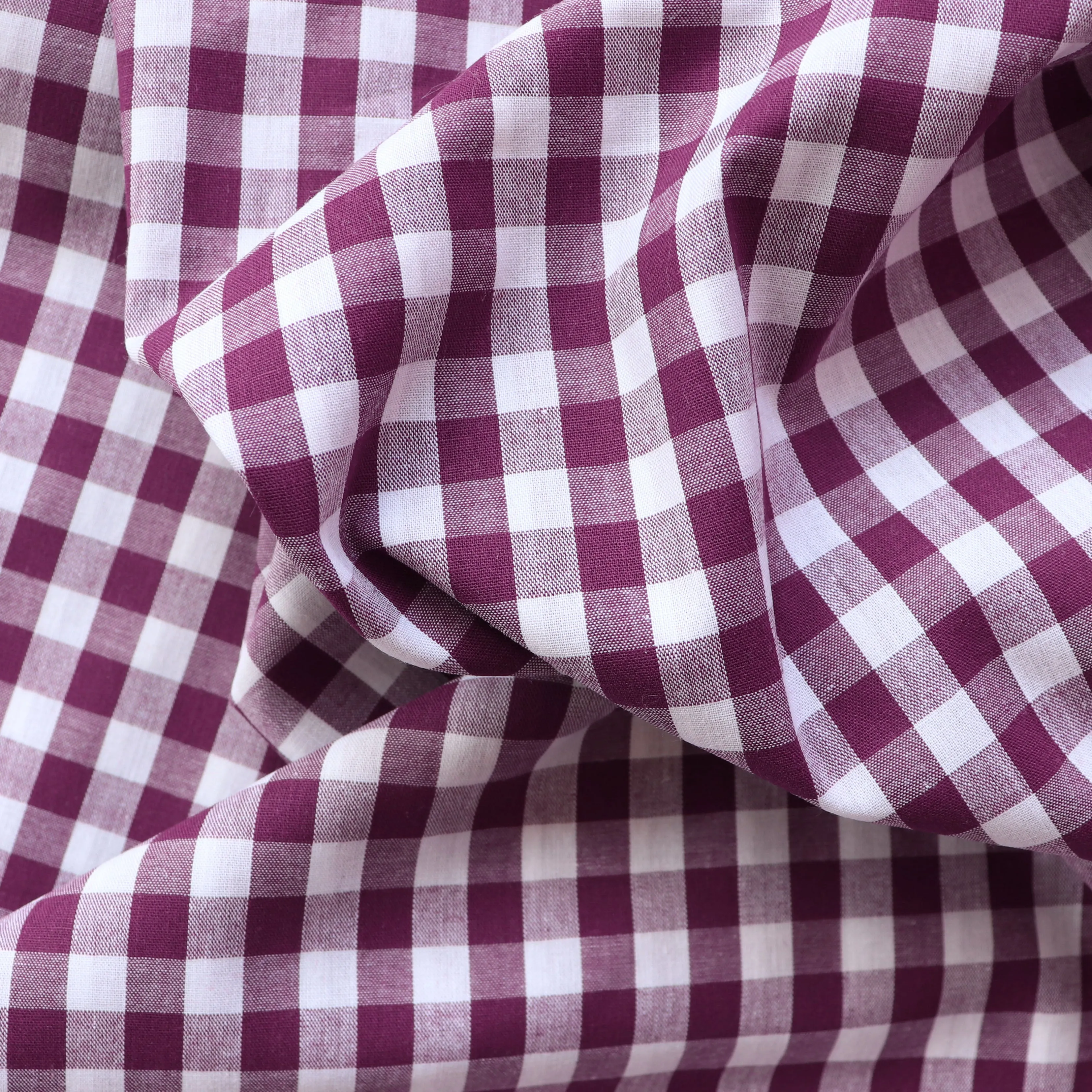 Gingham Yarn Dyed Cotton - Burgundy Plum - END OF BOLT 142cm