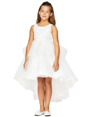 Girls Lace Applique High Low Bridesmaid Dress 2-12