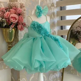 Girls Pearl Sling Dress Flower Sweet Birthday Party Evening Dress