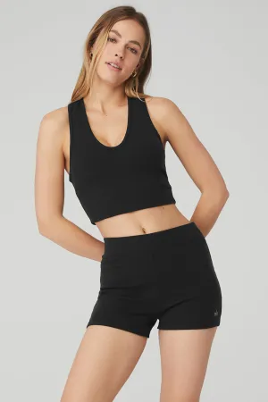 Goddess Ribbed Cropped Racerback Tank - Black