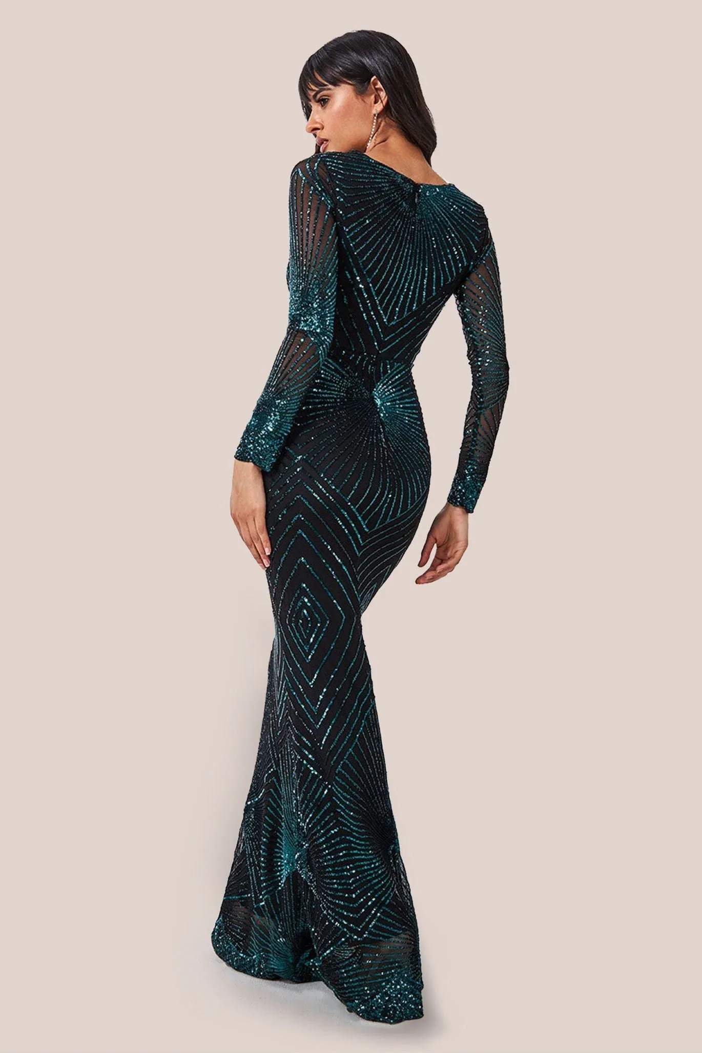 Goddiva Starburst Effect Maxi Dress - Emerald