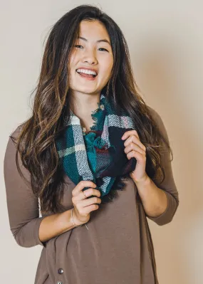 Green & Navy Plaid Infinity Scarf-FINAL SALE