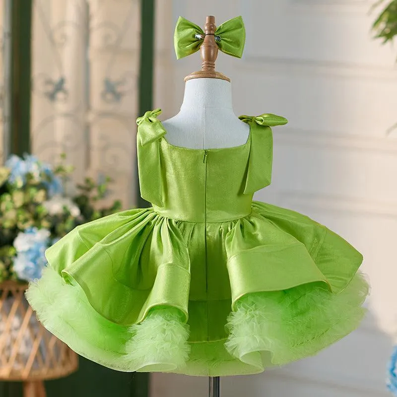 Green Cute Bow Design Princess Dress for girls Birthday party princess dress