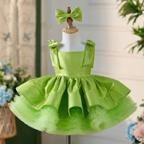 Green Cute Bow Design Princess Dress for girls Birthday party princess dress