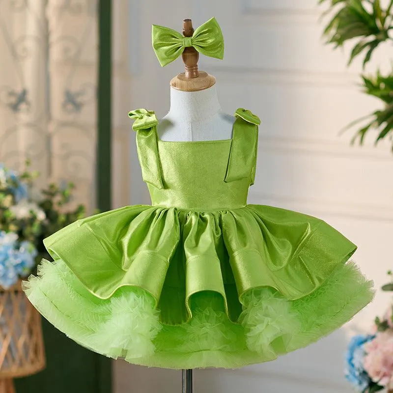 Green Cute Bow Design Princess Dress for girls Birthday party princess dress