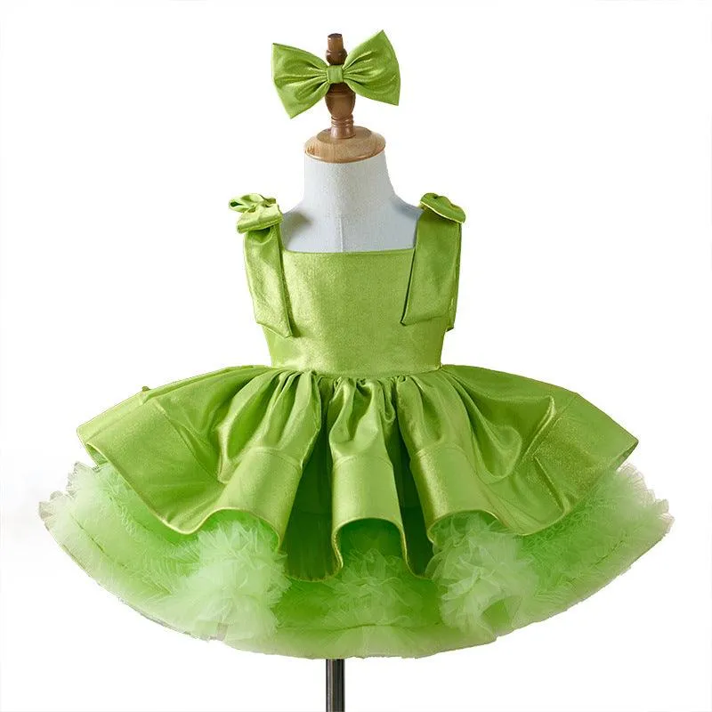 Green Cute Bow Design Princess Dress for girls Birthday party princess dress