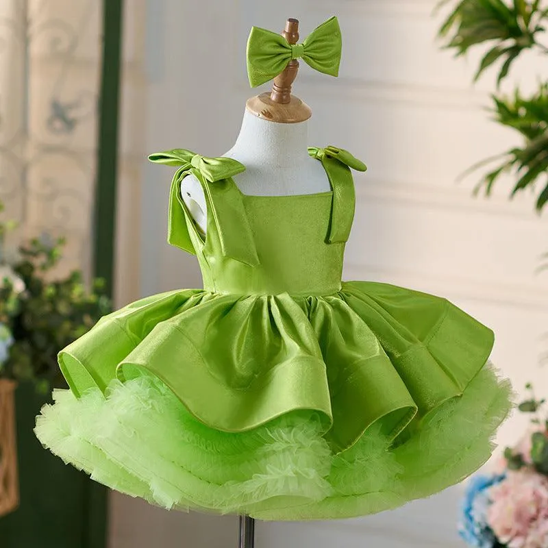 Green Cute Bow Design Princess Dress for girls Birthday party princess dress