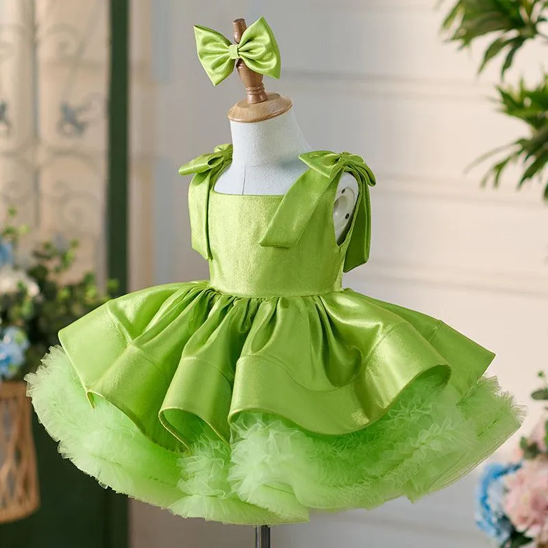 Green Cute Bow Design Princess Dress for girls Birthday party princess dress