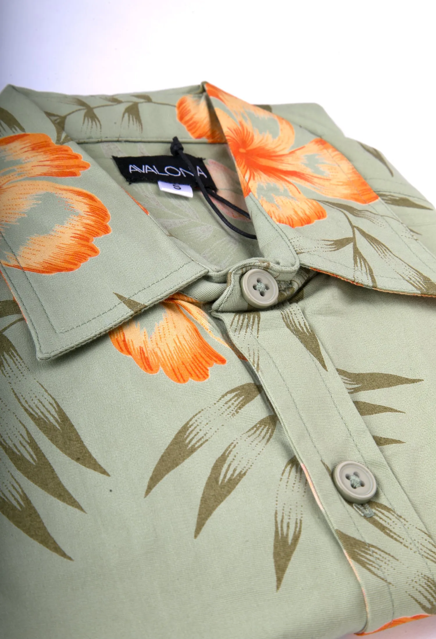 Green Orange Floral Aloha Print Cotton Slim and Regular Fit Mens Shirt Long Sleeve