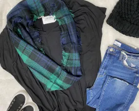 Green/Blue/ Black Plaid Infinity Plaid Scarf