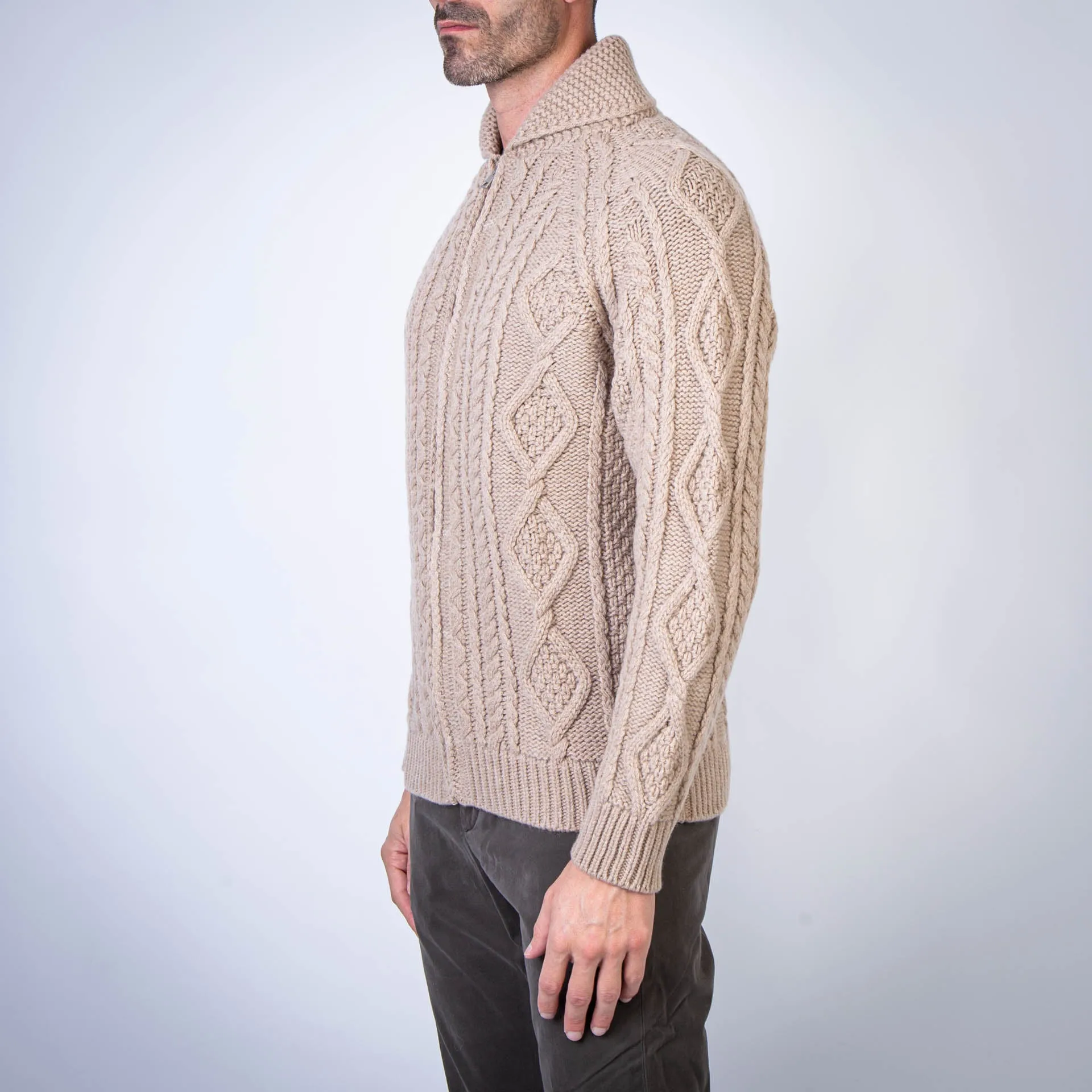 GRP FIRENZE SWEATER STEVE ZIP JACKET BEIGE