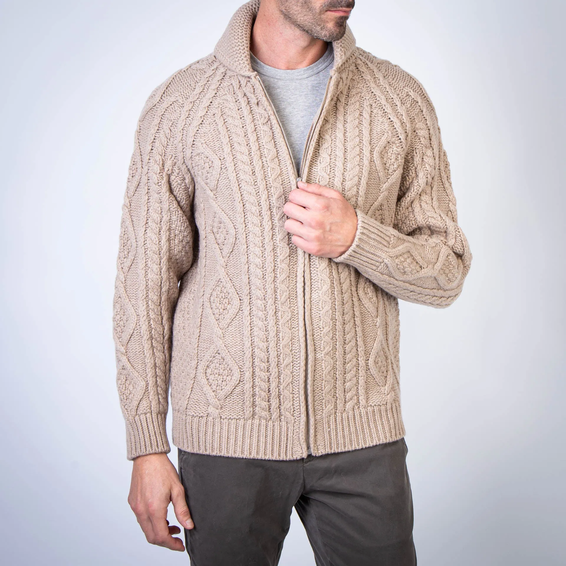 GRP FIRENZE SWEATER STEVE ZIP JACKET BEIGE