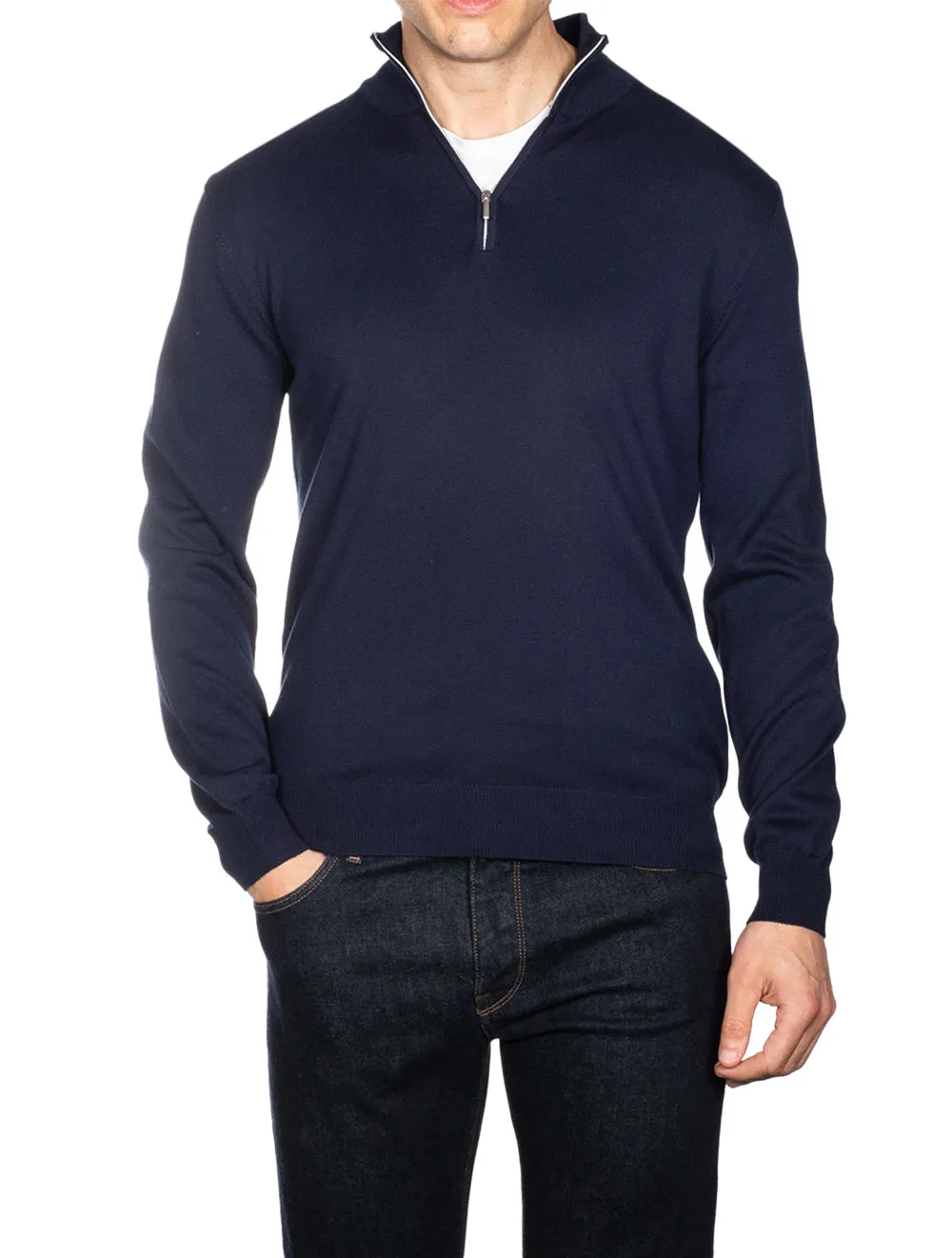 Half Zip Mock Neck Jumper Navy