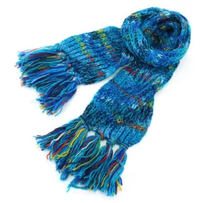 Hand Knitted Wool Scarf - SD Bright Blue Mix