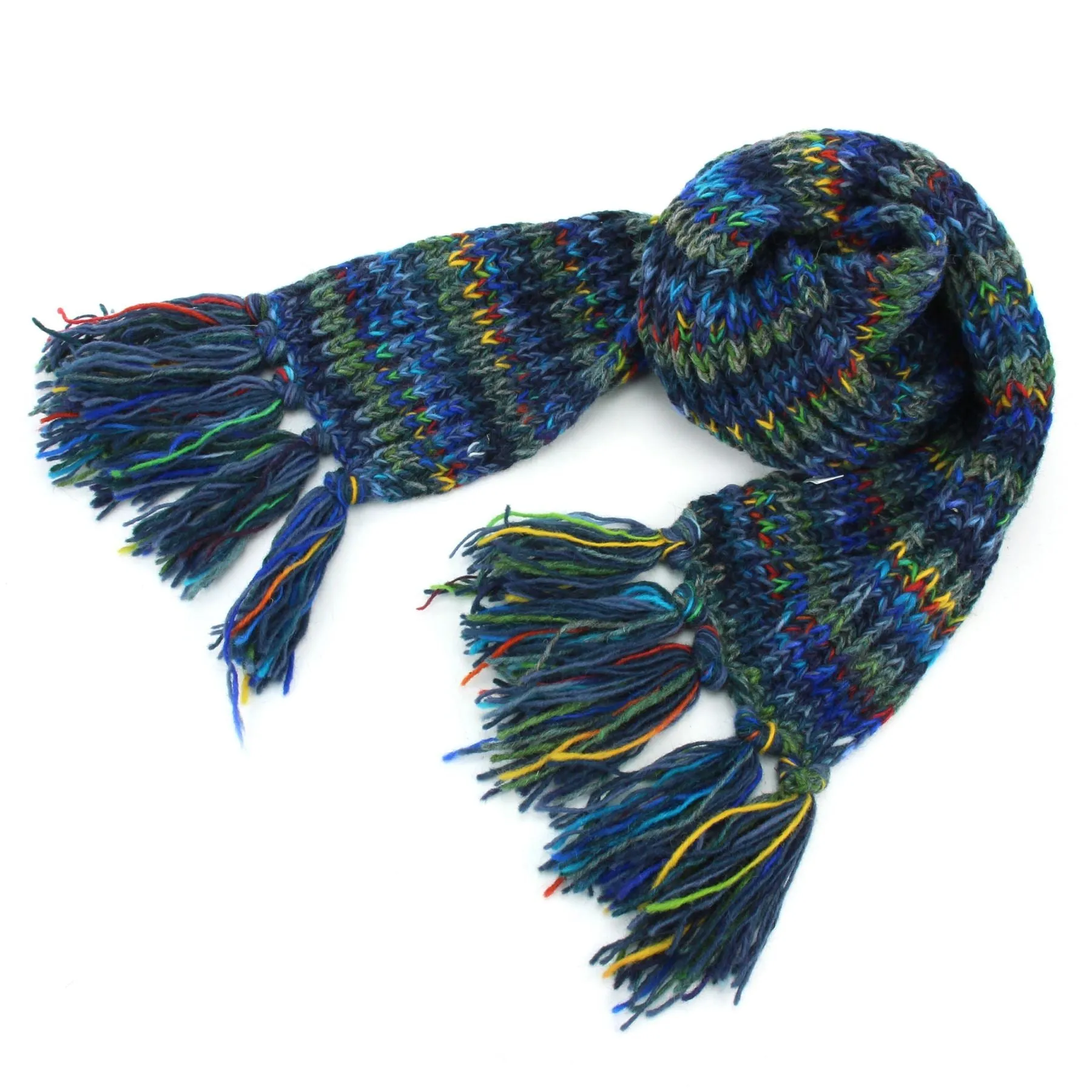 Hand Knitted Wool Scarf - SD Dark Blue Mix