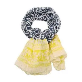 Handmade Ikat Floral Scarf Blue & Yellow WorldFinds