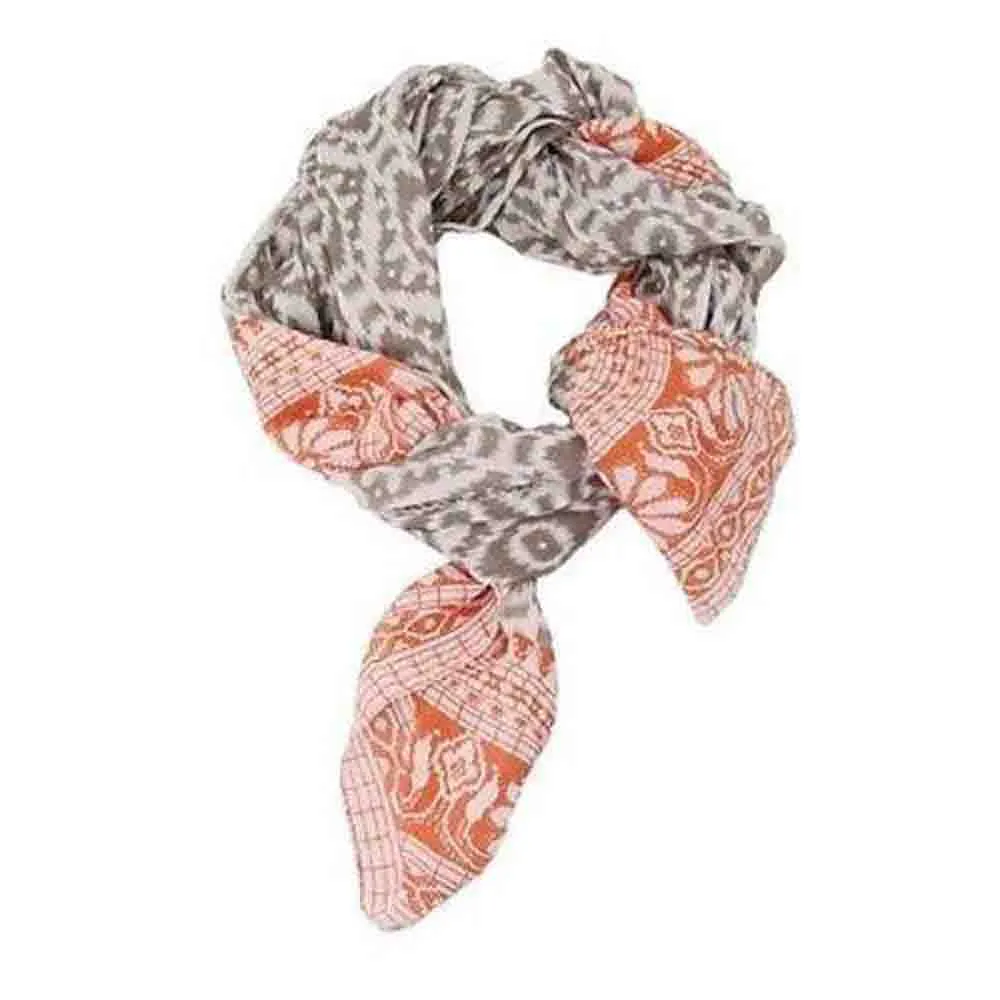 Handmade Ikat Floral Scarf Orange & Gray WorldFinds