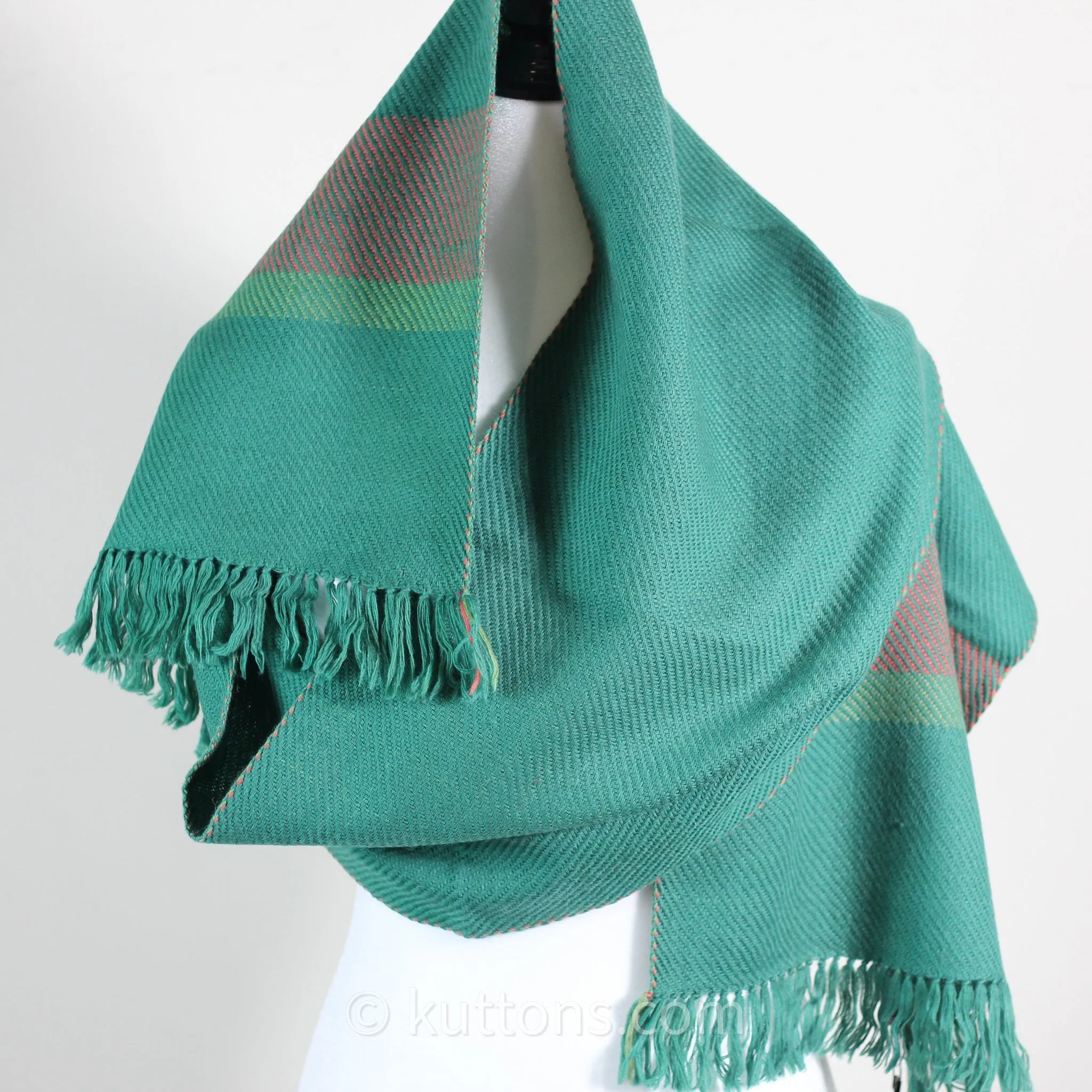 Handwoven Merino & Himalayan Woolen Scarf - Naturally Dyed with Indigo, Madder & Tesu Flowers | Green, 13"x78"