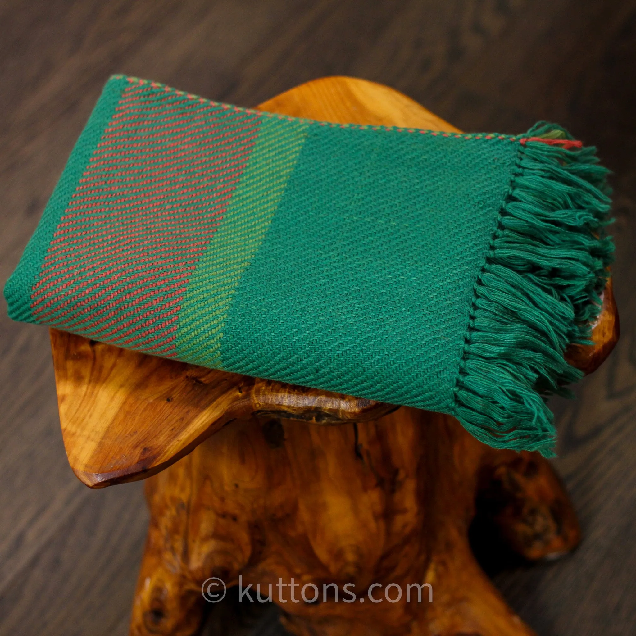 Handwoven Merino & Himalayan Woolen Scarf - Naturally Dyed with Indigo, Madder & Tesu Flowers | Green, 13"x78"