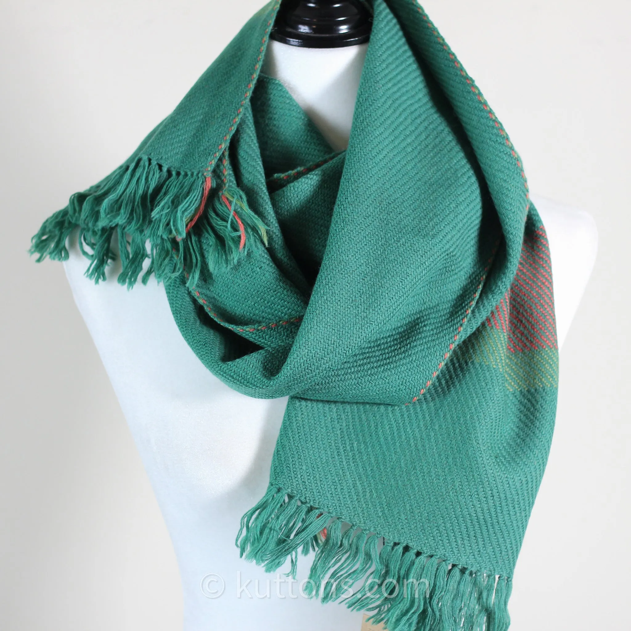 Handwoven Merino & Himalayan Woolen Scarf - Naturally Dyed with Indigo, Madder & Tesu Flowers | Green, 13"x78"