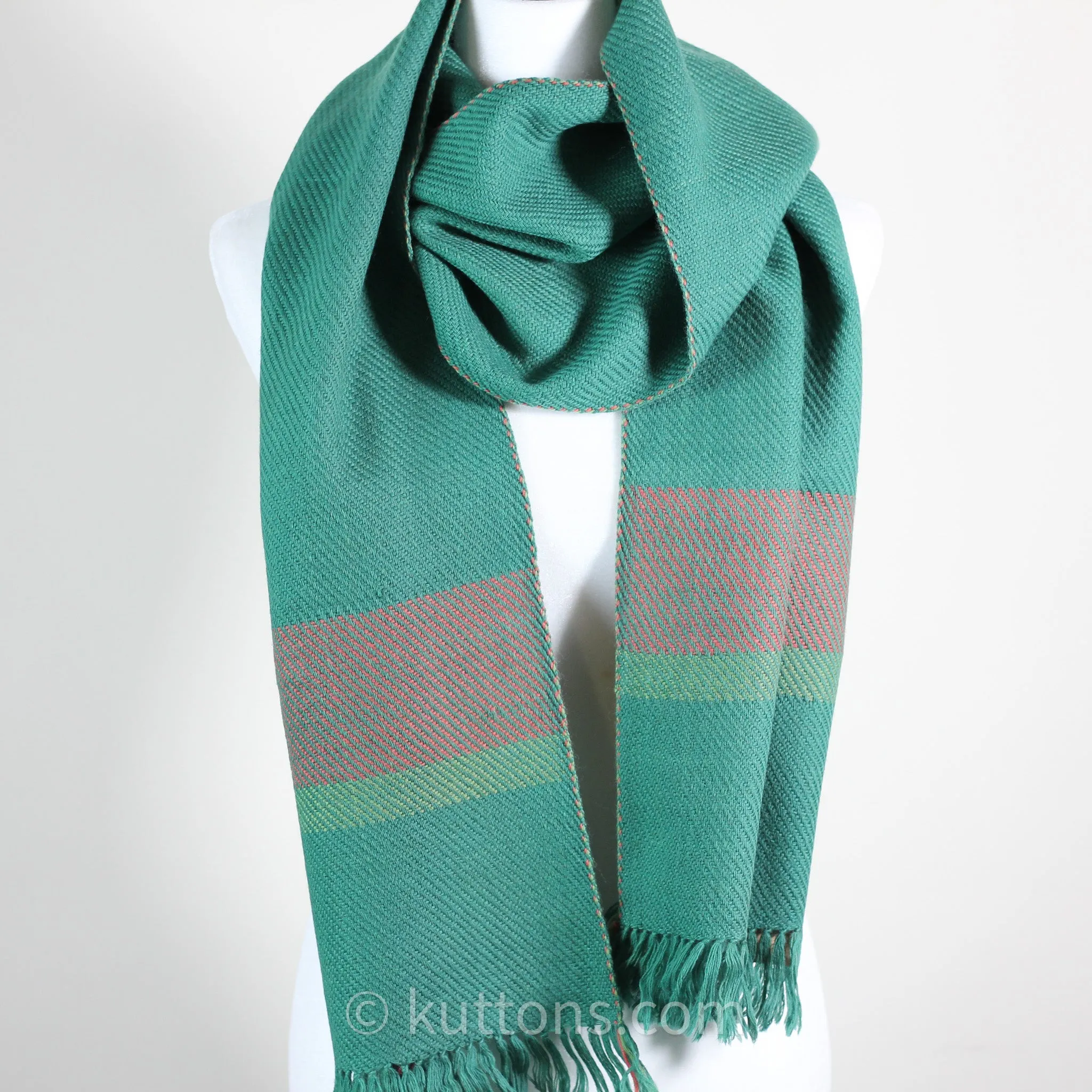 Handwoven Merino & Himalayan Woolen Scarf - Naturally Dyed with Indigo, Madder & Tesu Flowers | Green, 13"x78"