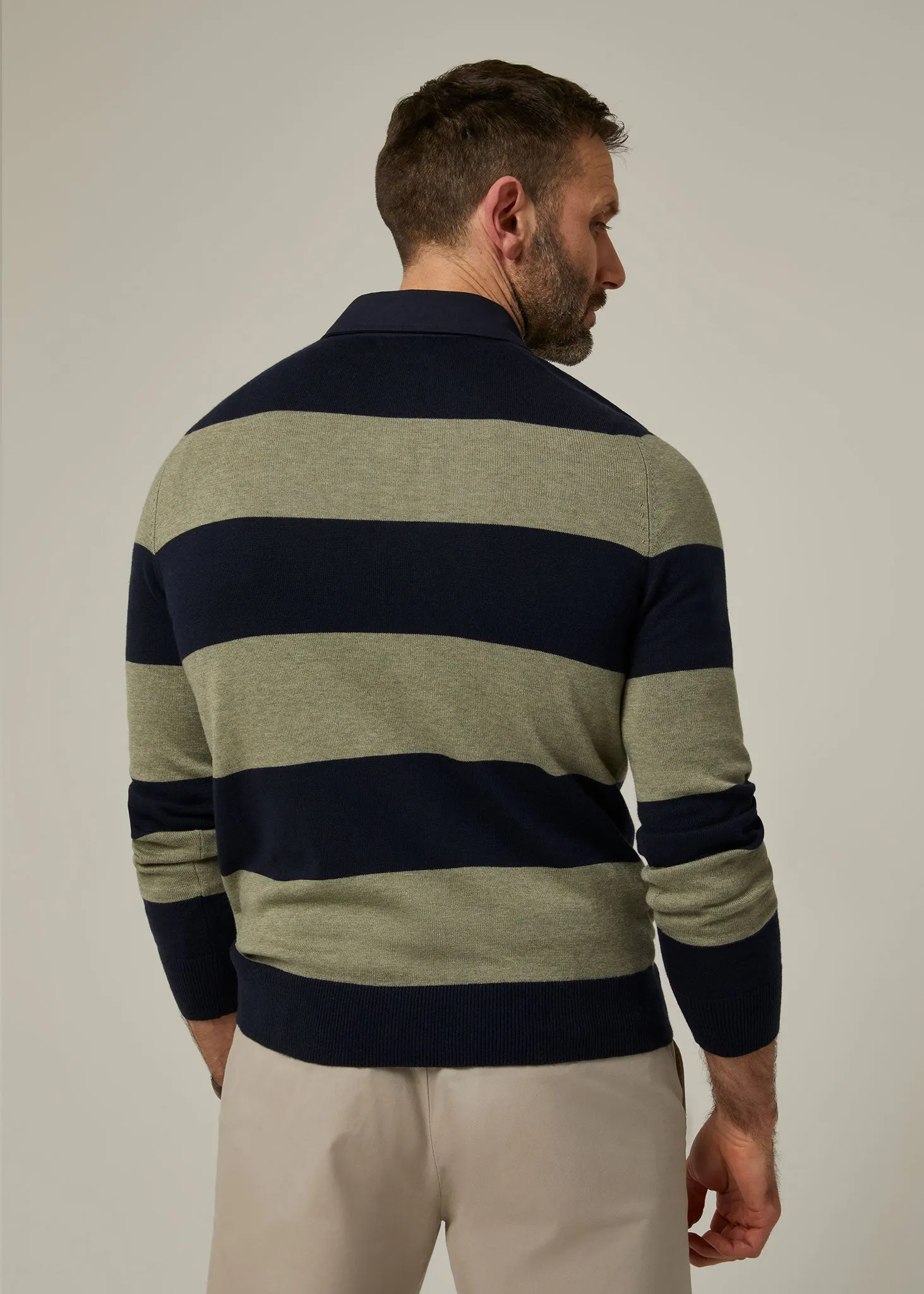 Harpford Rugby Stripe Shirt In Dark Navy & Landscape