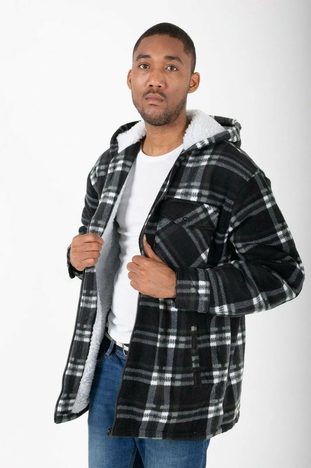 Hazy Blue Naxter Lumberjack Flannel Zip Up Hooded Jacket