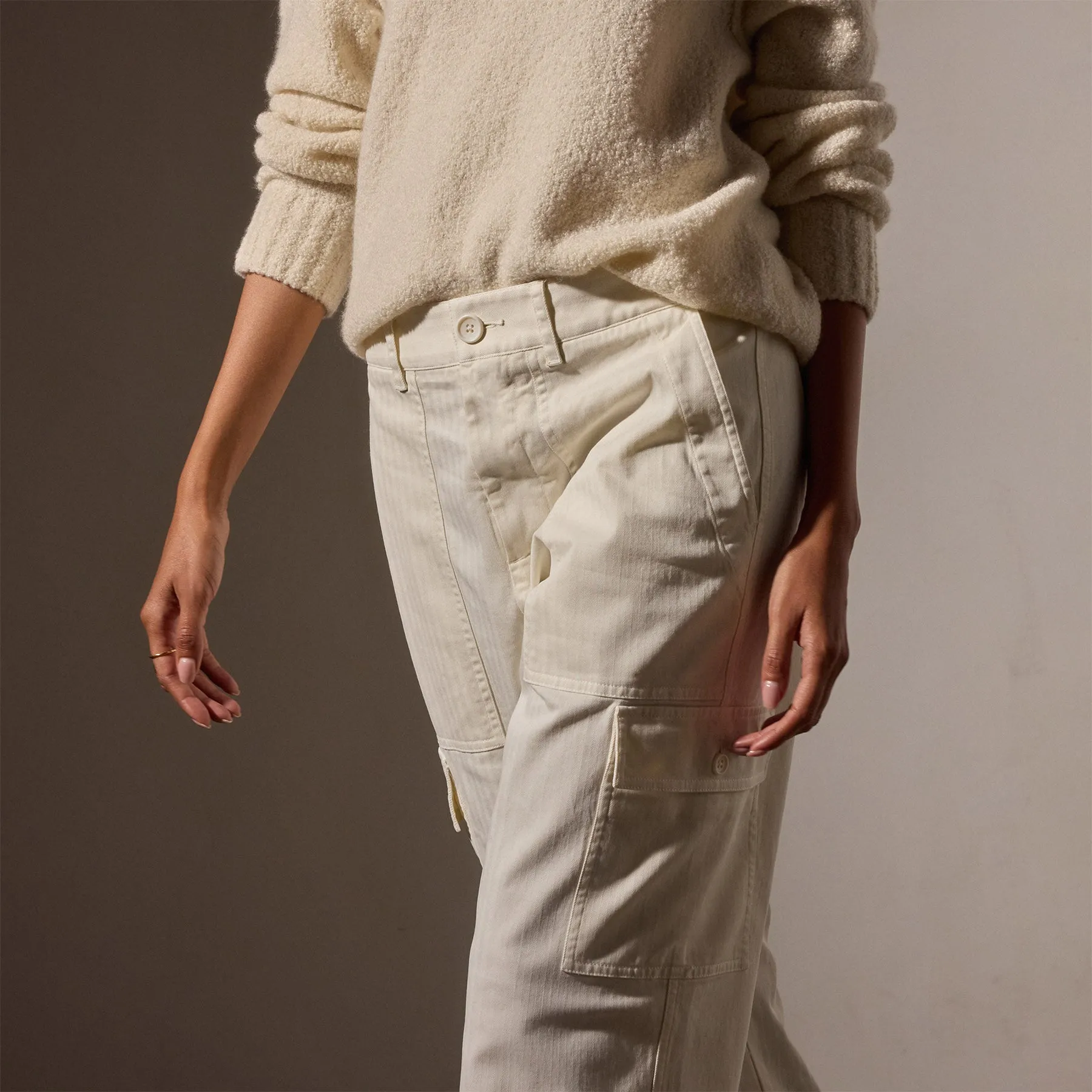 Herringbone Utilty Pant - Ivory Pigment