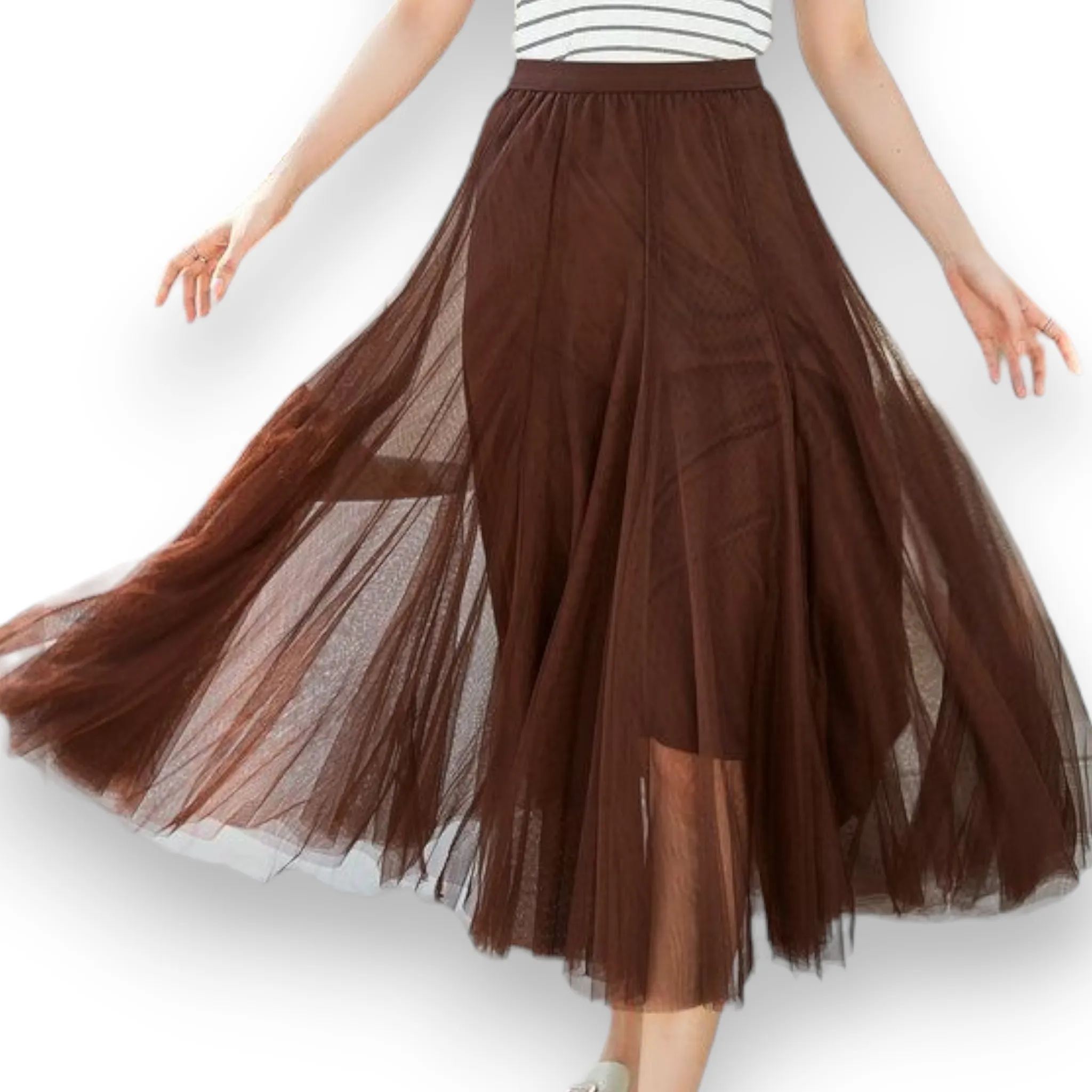 High Waist Multi Layer Tulle Midi Skirt