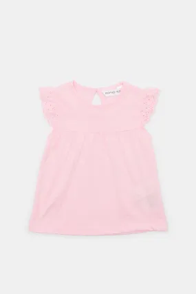 Infant Girls Pink Schiffli Sleeves Knit Blouse