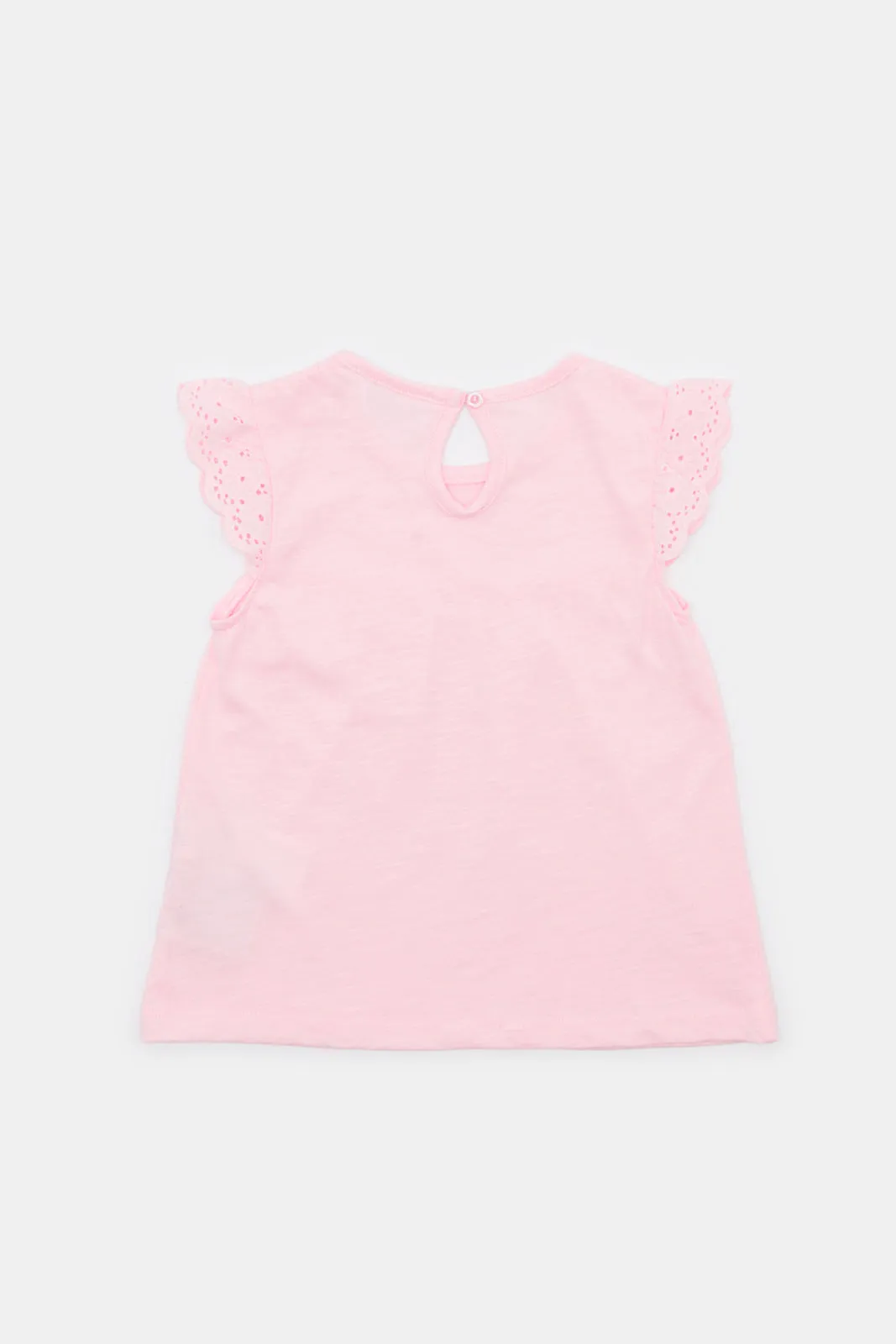 Infant Girls Pink Schiffli Sleeves Knit Blouse