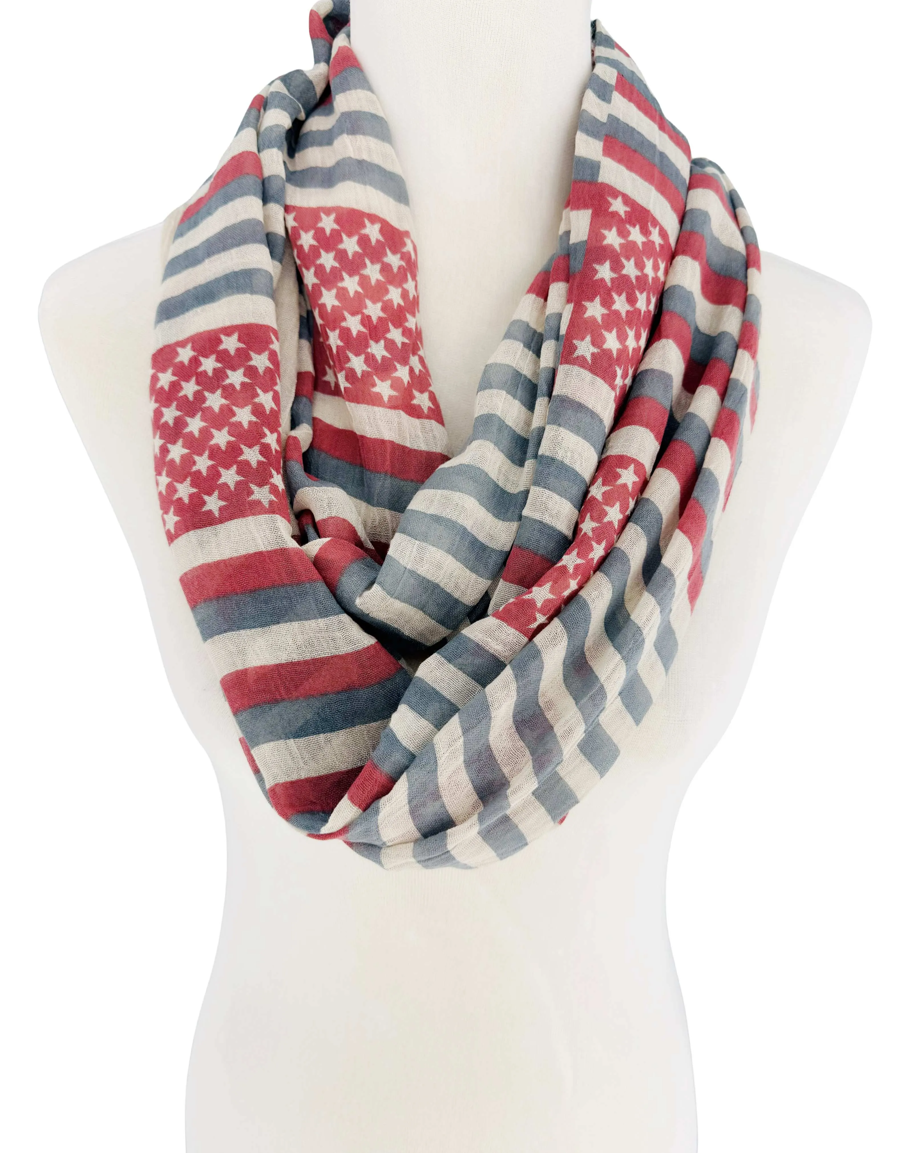 JC011240 Red-L. Blue Star & Strip Infinity Scarf