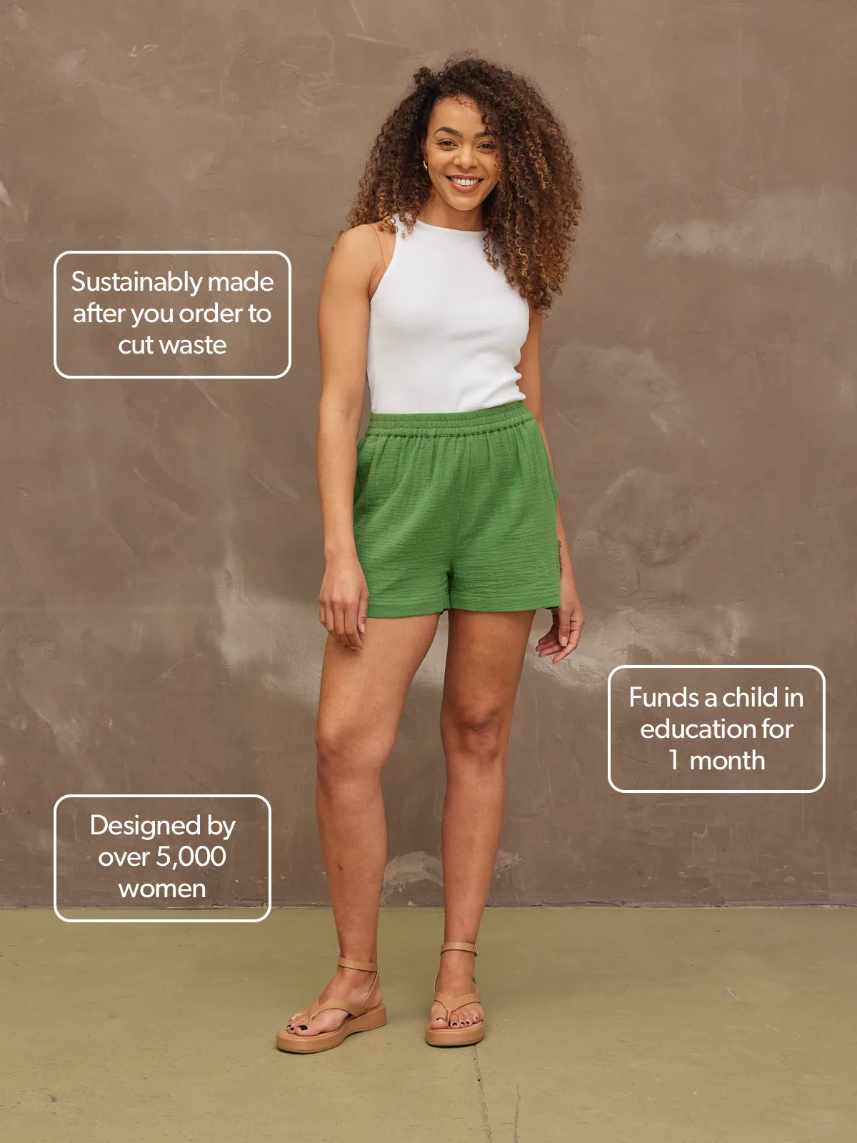 Jenny - Cotton Crinkle Shorts - Green